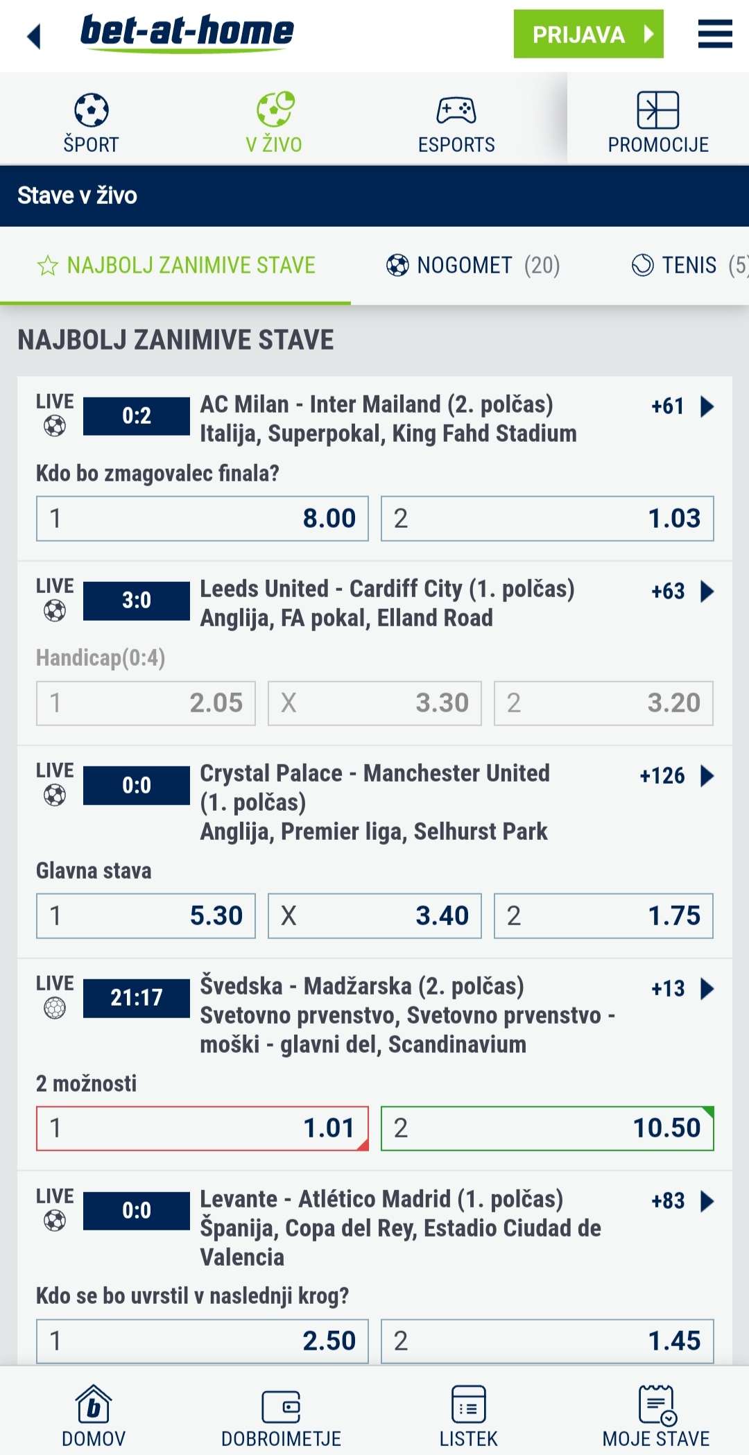 Bet at home Stave v živo
