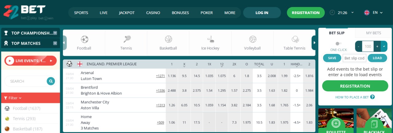 22Bet športna stavna platforma