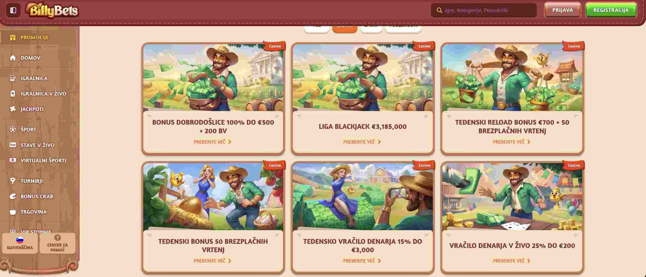 billybets bonus menu