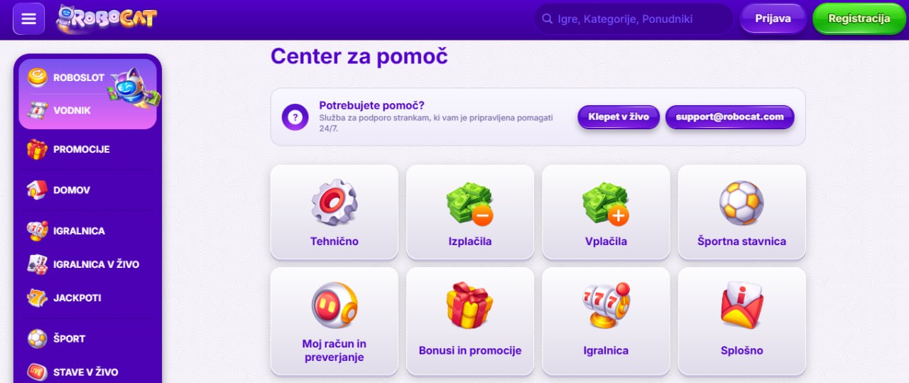 Podpora strankam in razpoložljivi jeziki