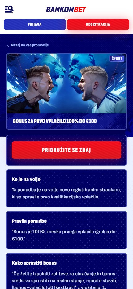 Bankonbet Bookmaker Welcome Sport Betting Bonus v Sloveniji (mobile screen), hellspincasino-jackpot.com