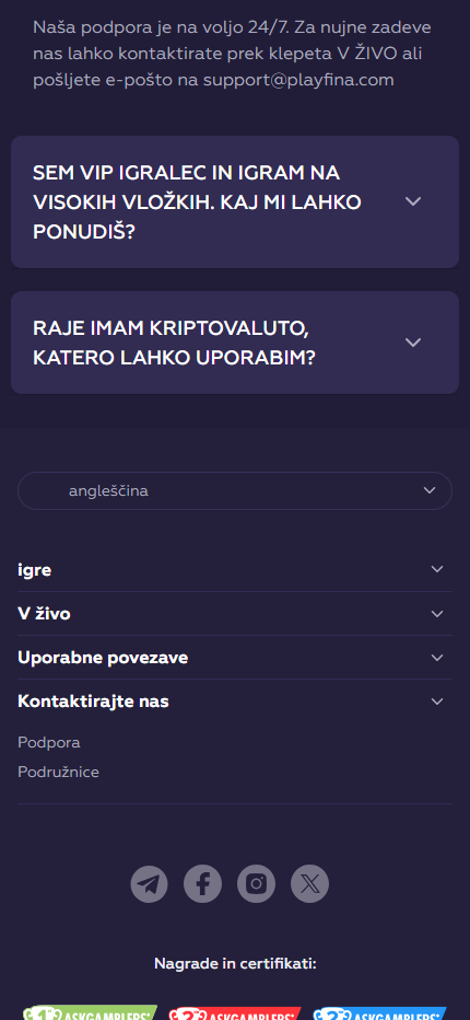 Playfina Customer Support Slovenia (Mobile screen), hellspincasino-jackpot.com