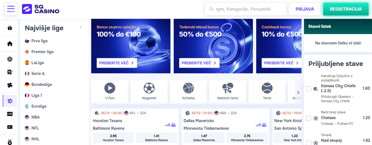Ponudba športnih stav SGCasino