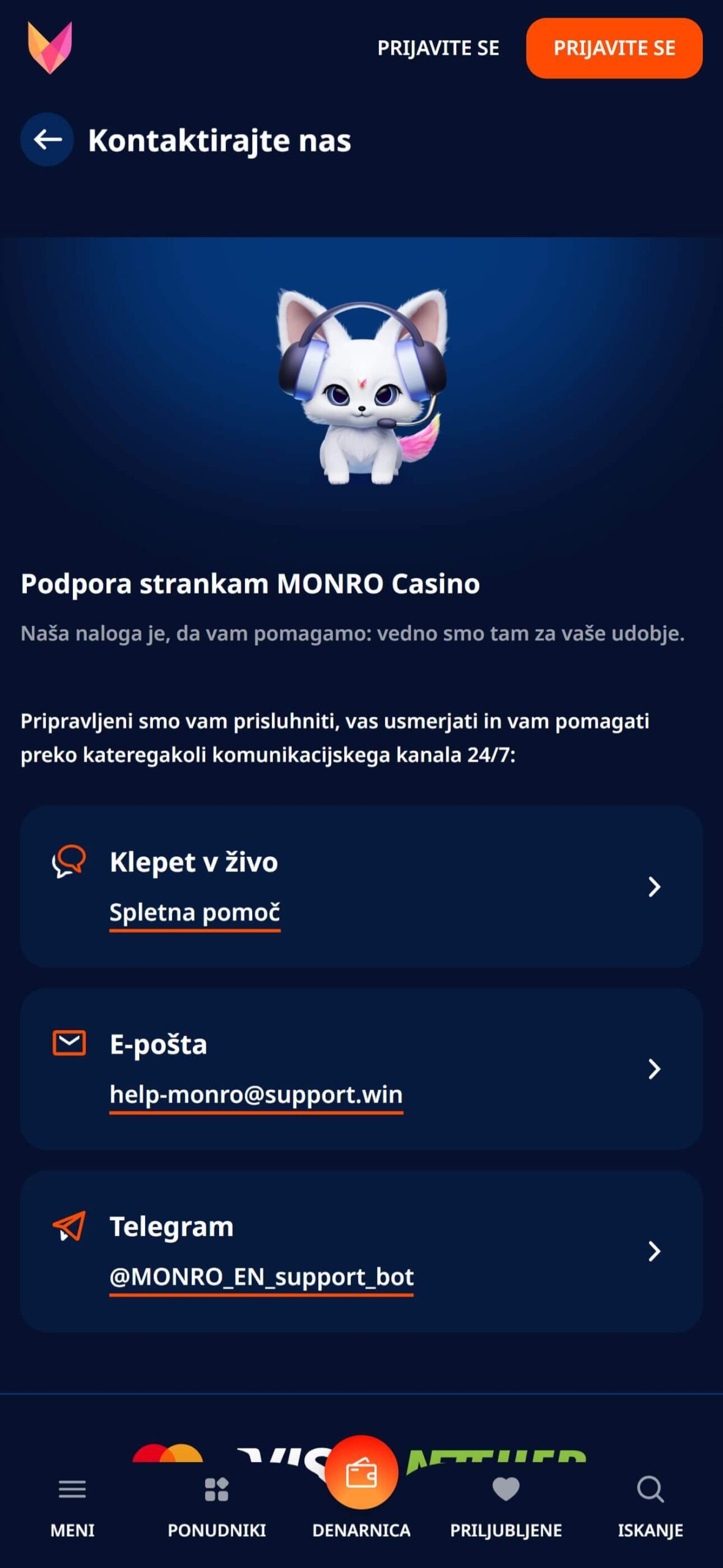 Monro Bookmaker Support Slovenia (mobile), hellspincasino-jackpot.com