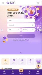 CrownSlots home page